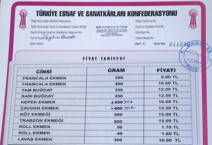 200 gram ekmek 4 liradan 5 liraya yükseldi