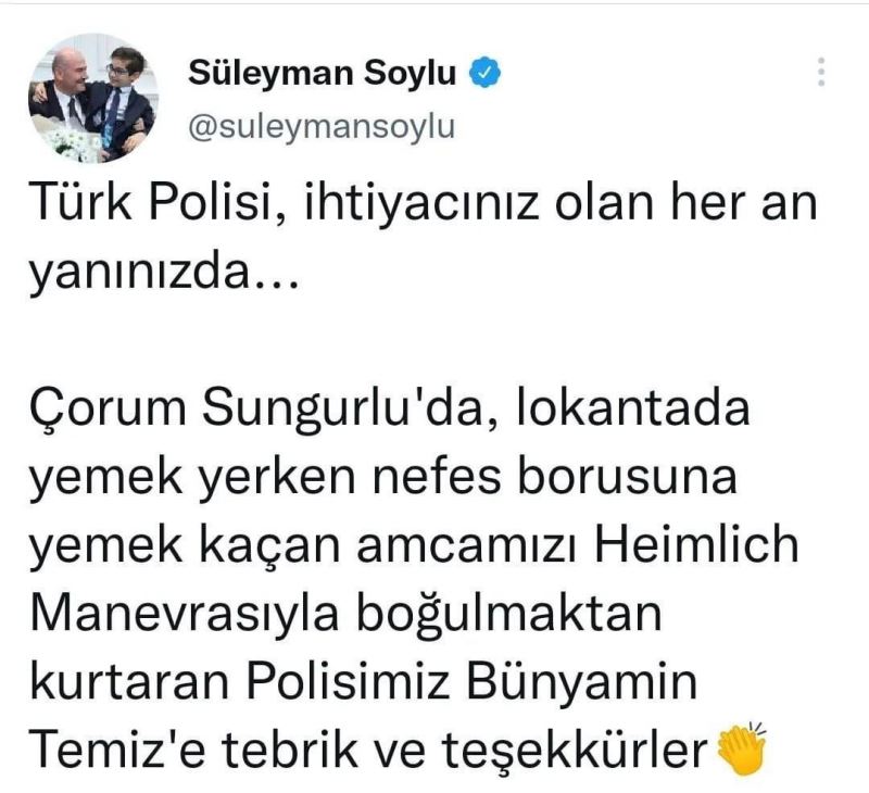 Bakan Soylu’dan kahraman polise tebrik
