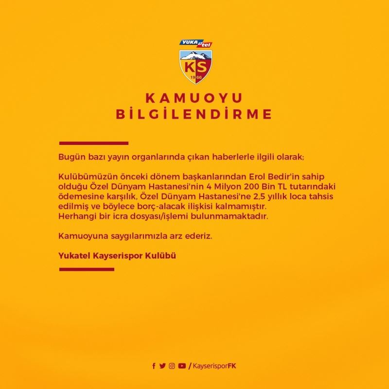 Kayserispor, eski başkana loca sattı
