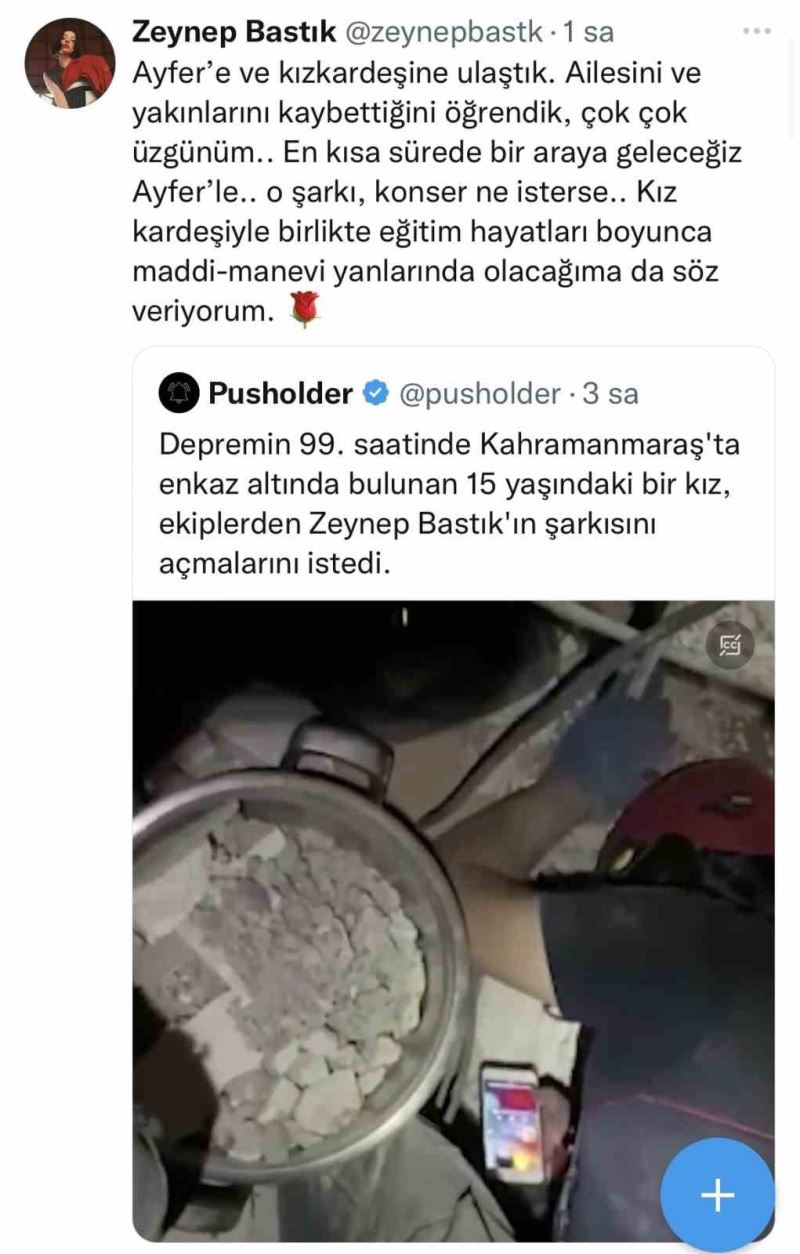 Zeynep Bastık enkaz altındayken şarkısını dinlemek isteyen genç kıza yardım eli uzattı
