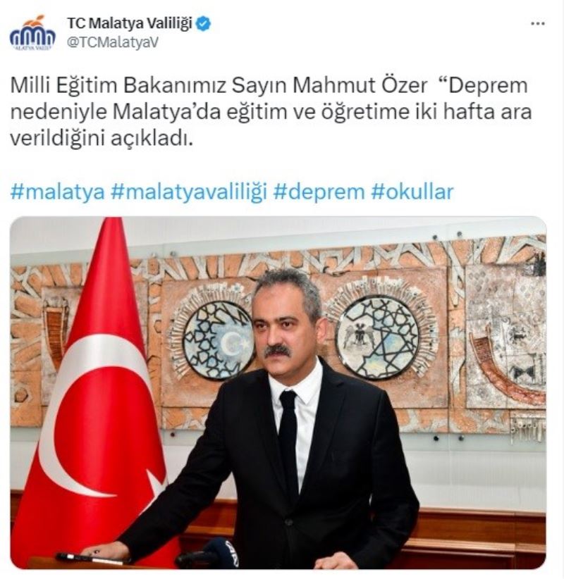 Malatya’da okullarda eğitime iki hafta ara verildi
